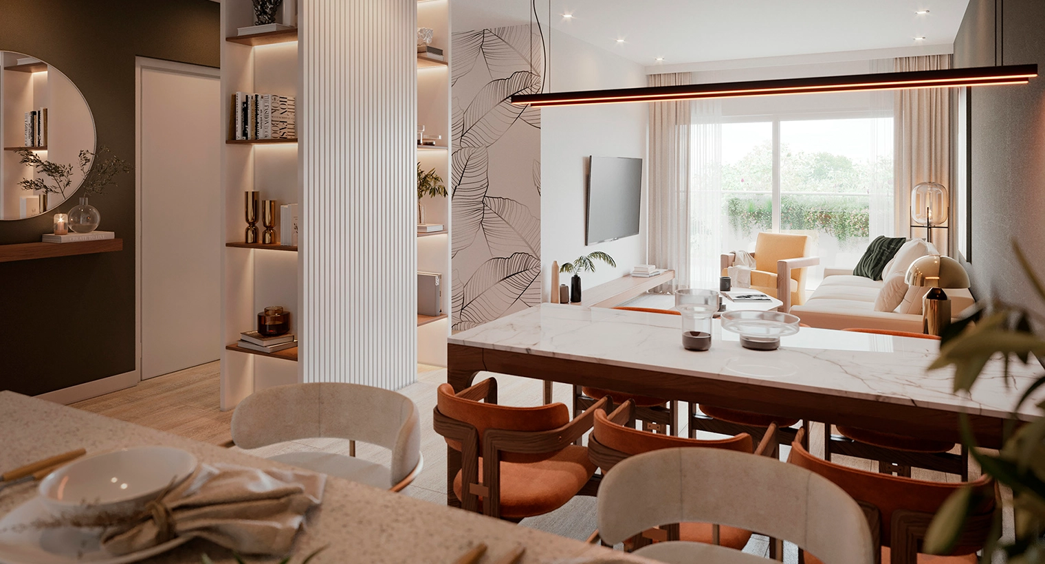 Render interior del living comedor de las unidades del edificio